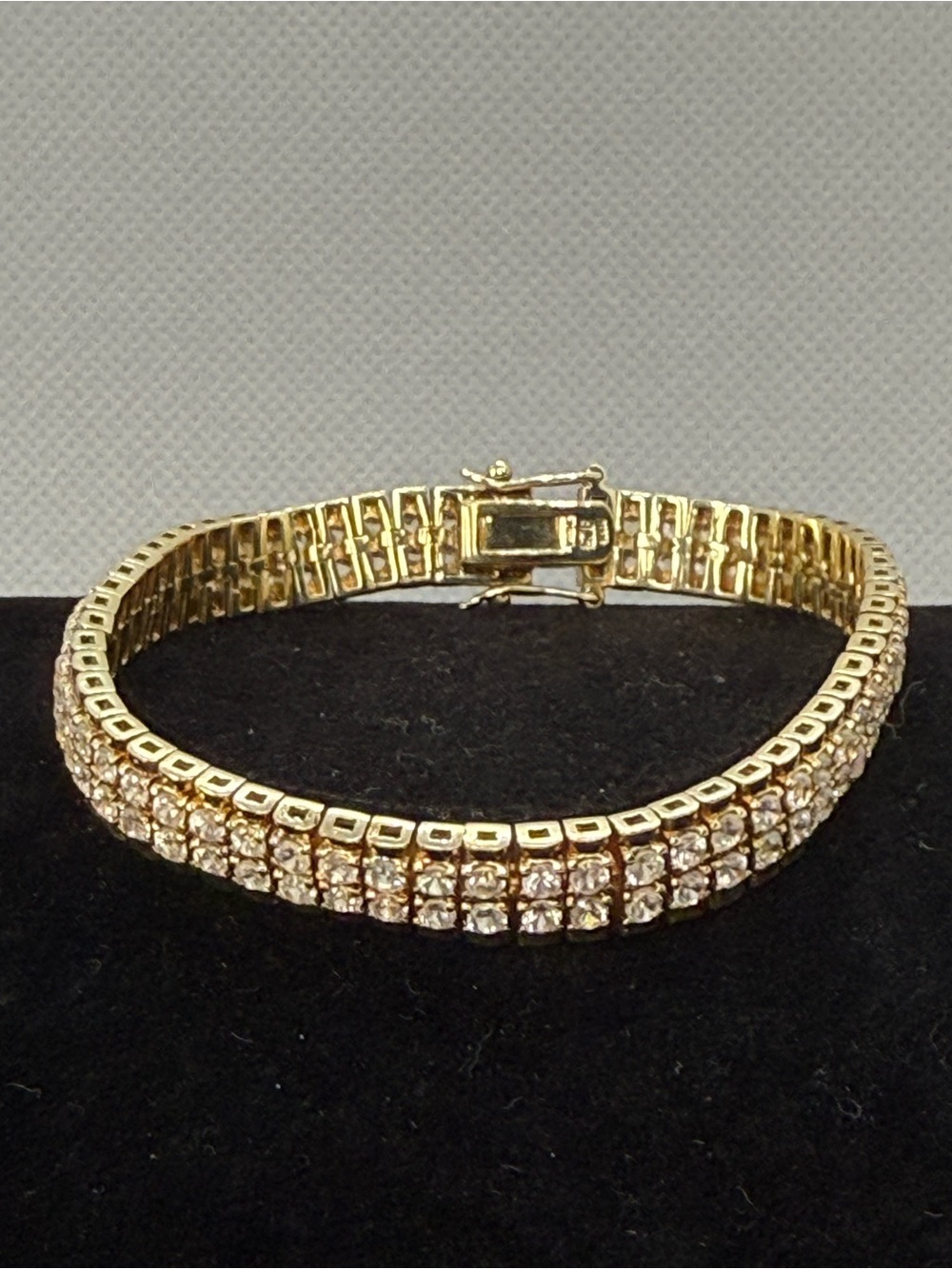 HAN 925 Sterling Silver Gold Vermeil Double Row CZ Tennis Bracelet 7.5"